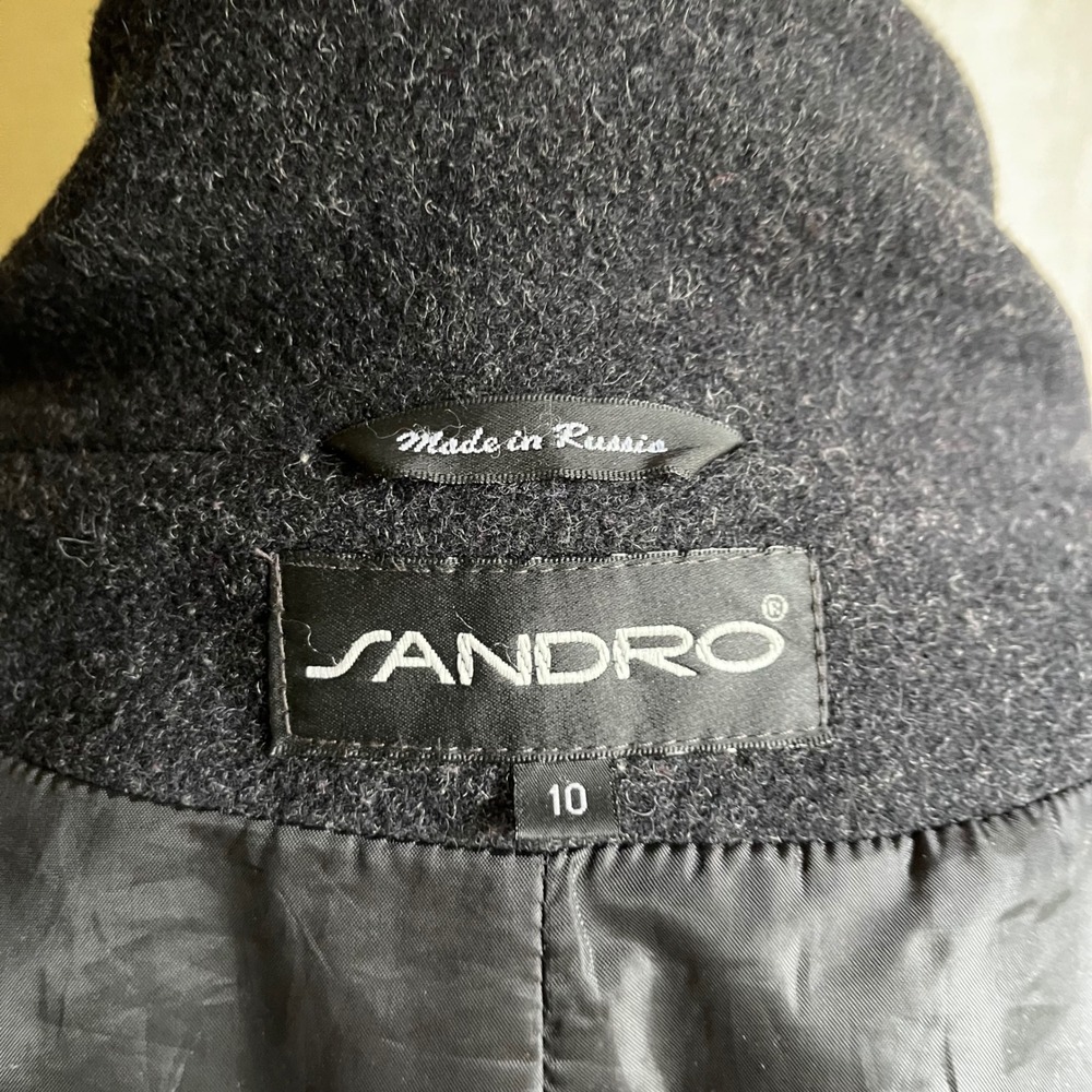 Sandro Charcoal Wool Belted Jacket Coat Y2K Minimalist Size 10 - Picture 4 of 8